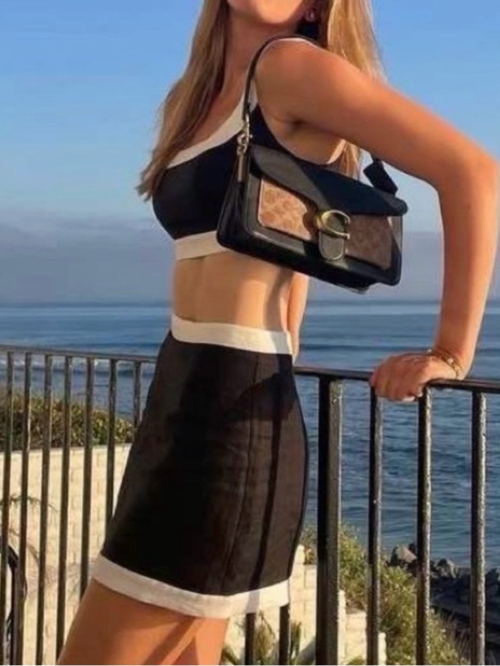 NWT Reformation Robbie Linen Two Piece Set Black White Size 2